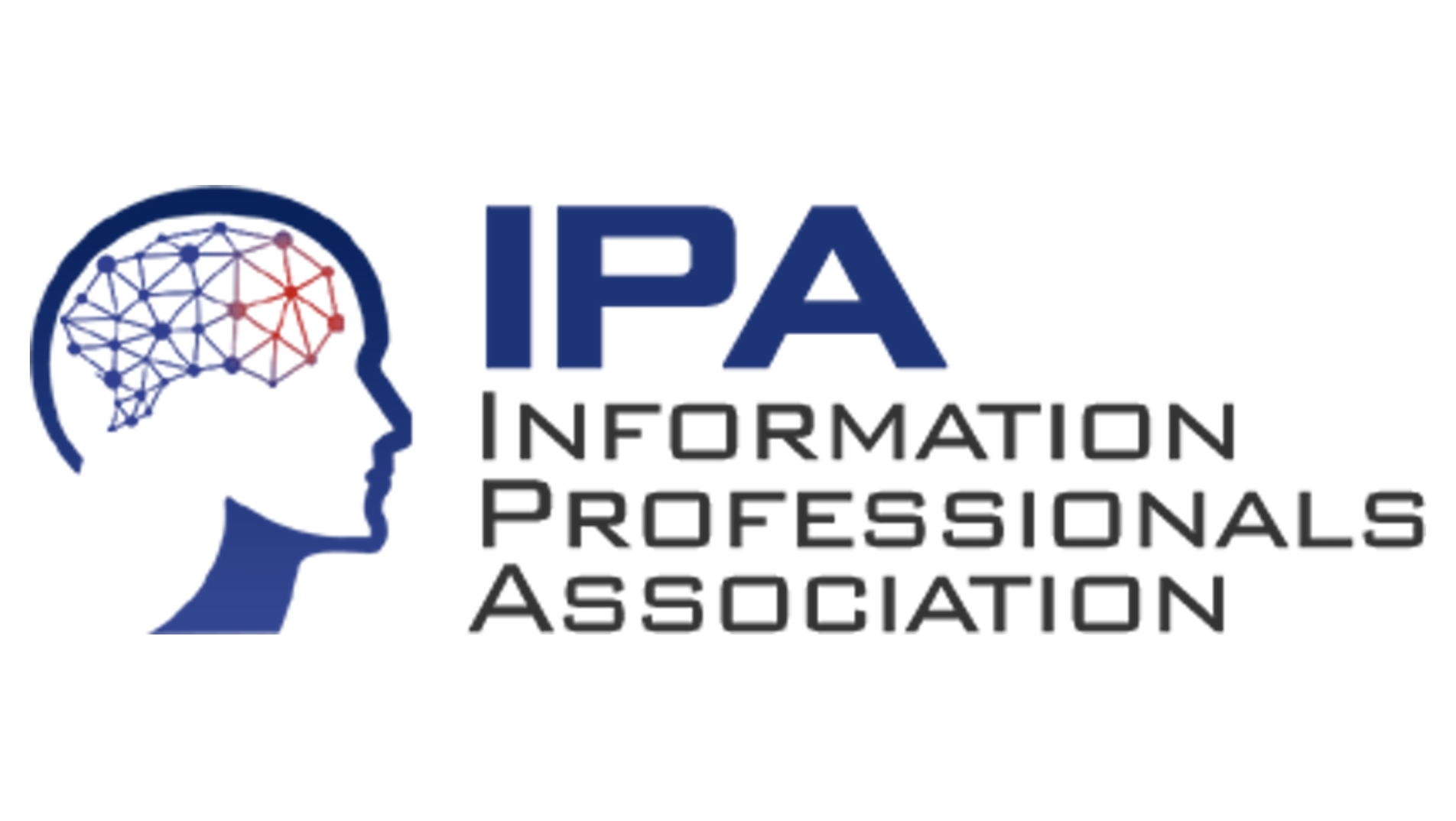 IPA's logo which shows the outline of a human head with a networked brain on the viewer's left. To the viewer's right is "IPA" stacked atop "Information Professionals Association," which is in three stacked lines.